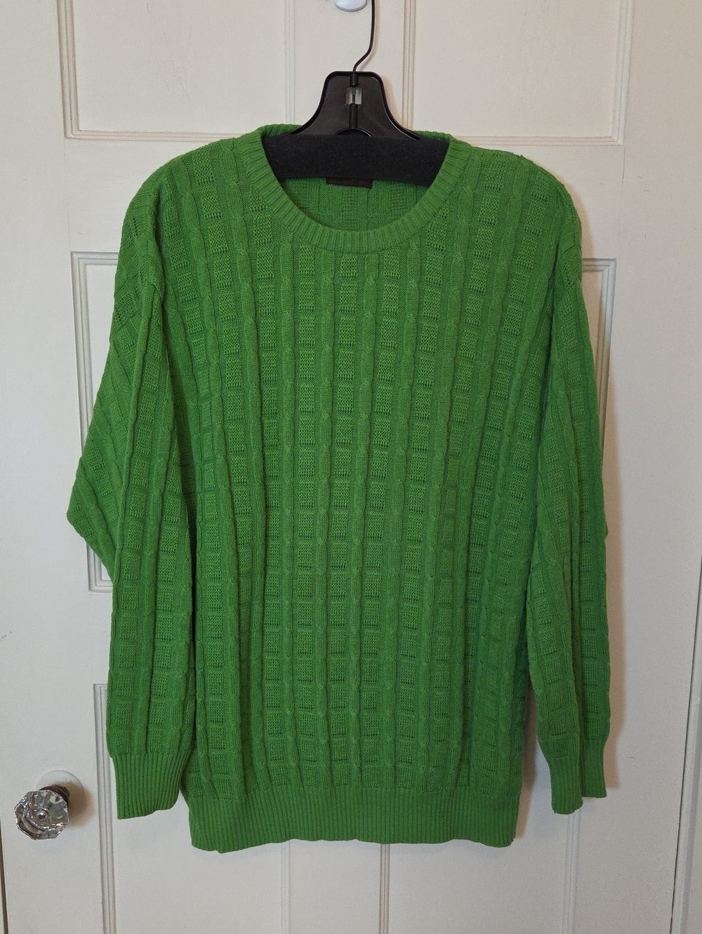Vintage Bogner Green Cable-Knit Crew Sweater In 100% Cotton Size Medium